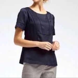 Banana Republic Short Sleeve Ladder Trim Taylor Blouse navy blue